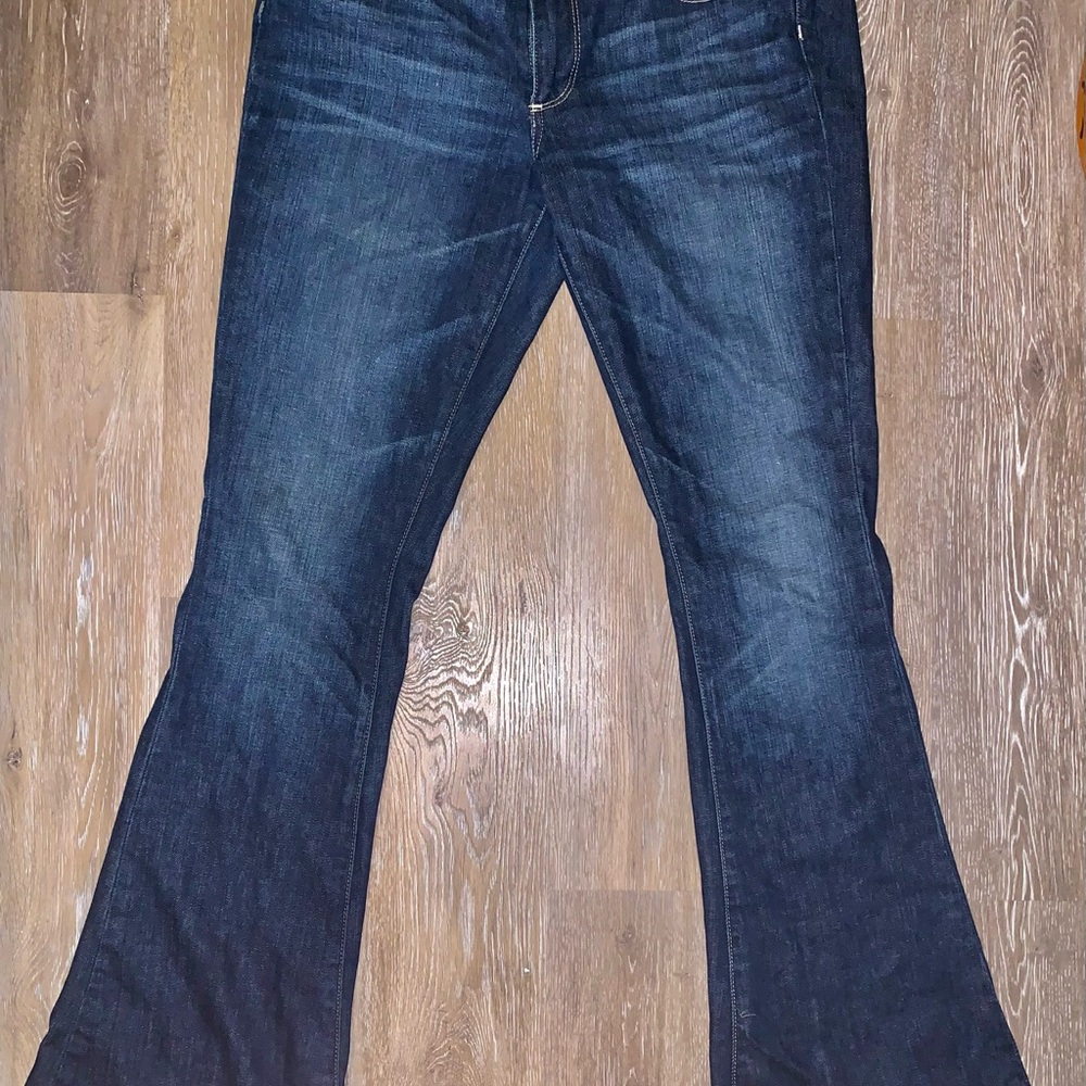 PAIGE Dark Blue Low Waisted Flare Jeans